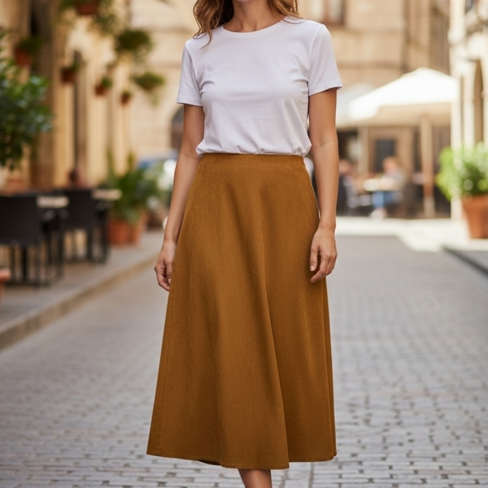 Brochu Walker Faux Suede A-Line Midi Skirt | Brown | XS